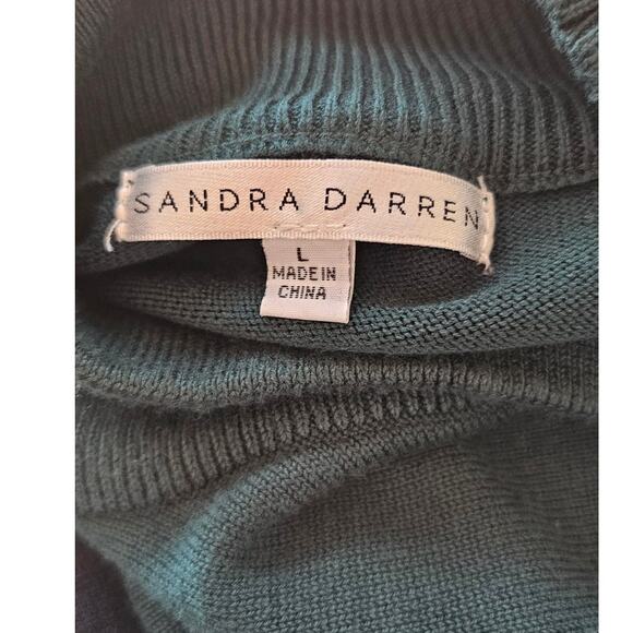 Sandra Darren Mock Neck Tie Waist Sweater Dress Women Size L Dark Green Ribbed - Picture 6 of 7
